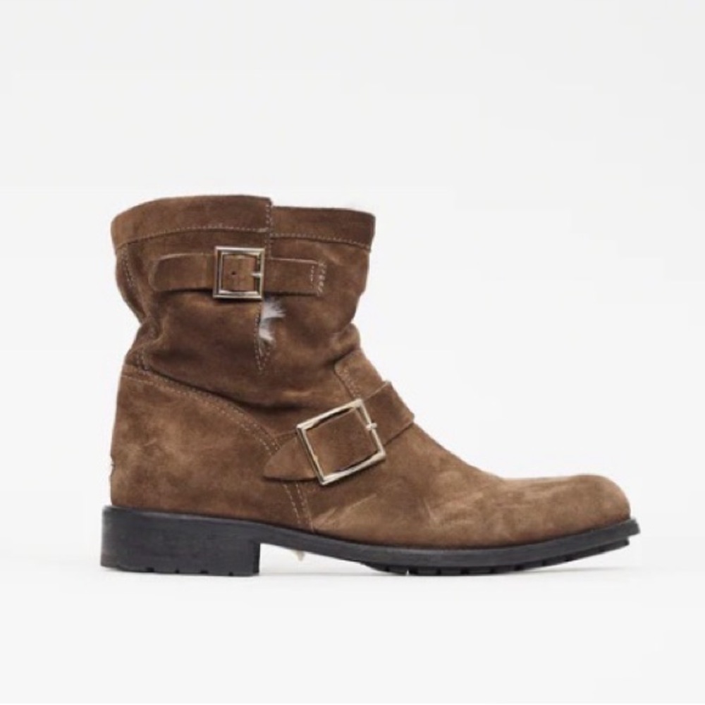 JIMMY CHOO women’s suede brown moto ankle boots. Size 39